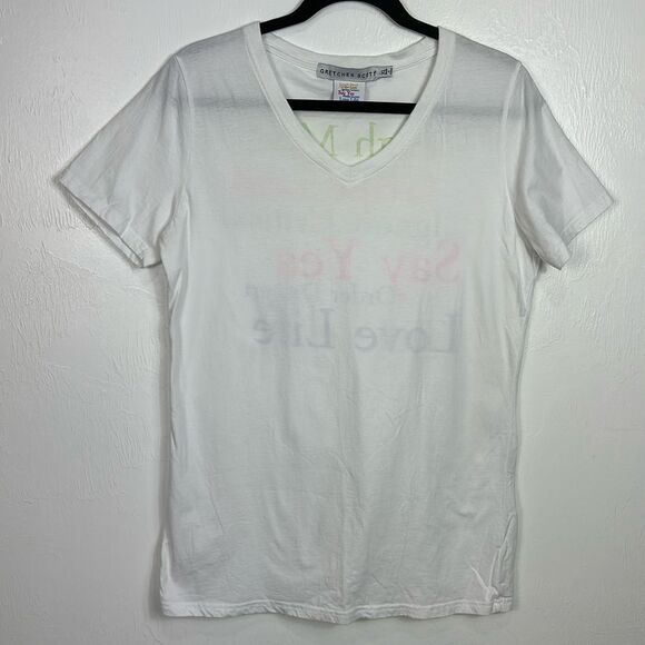 Gretchen Scott "Laugh More" Short Sleeve Cotton Tee In White Size XL - Picture 2 of 7